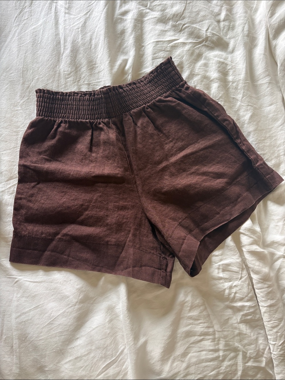 Reformation Dark Brown High Waist Linen Shorts